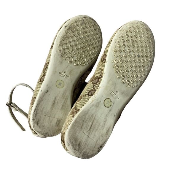 GUCCI Tan Monogram Horsebit Girls Flats 31 / US 13 Logo Ankle Strap - Picture 6 of 8